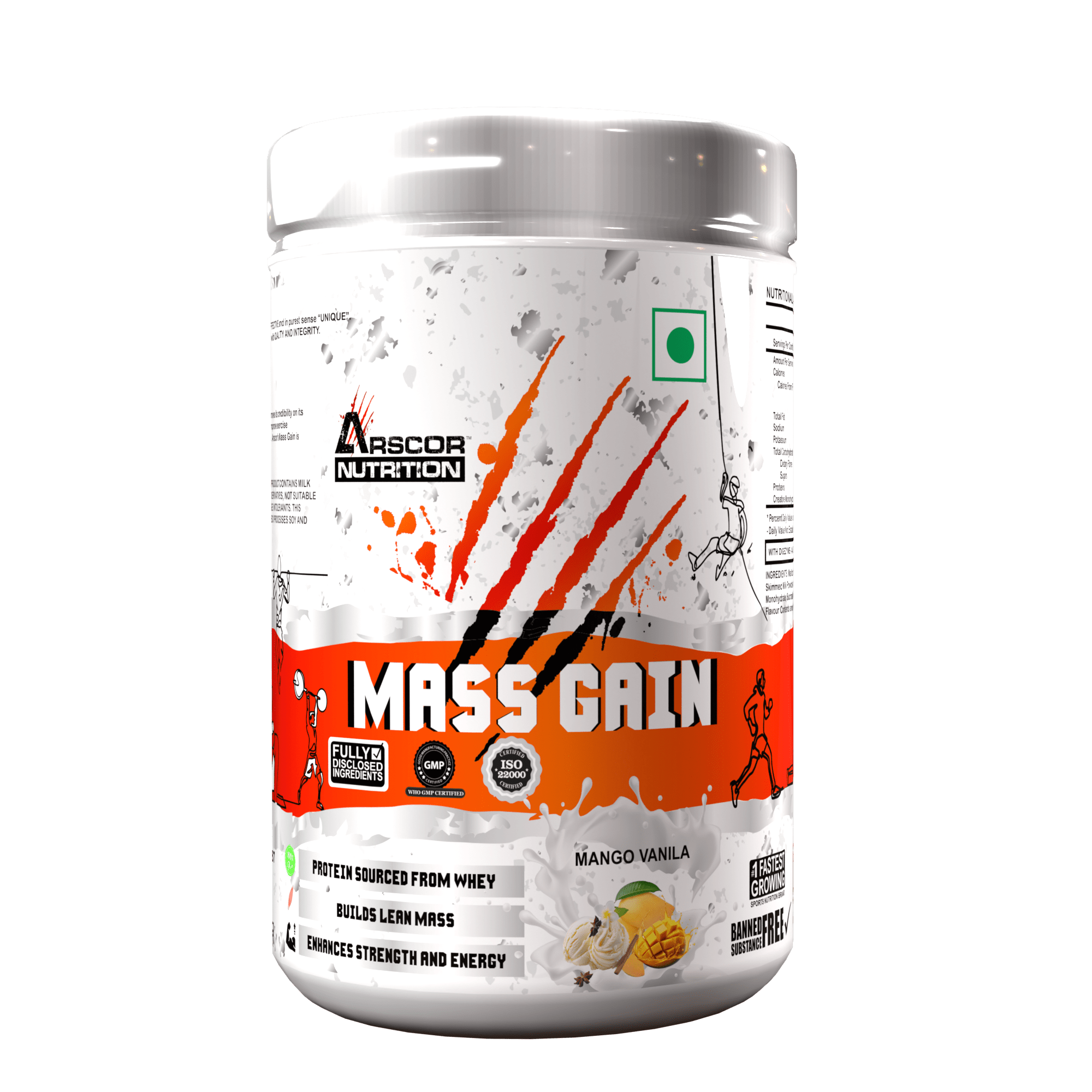 Arscor's Mass Gain | Lean Whey Protein Muscle Mass Gainer With L - Glutamine & Digestive Enzymes -